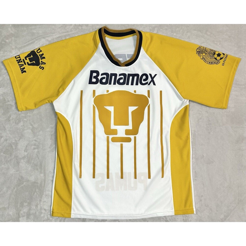 VTG Y2K Pumas UNAM Pepsi Banamex Mexico Mens XL Futbol Soccer Jersey White Gold